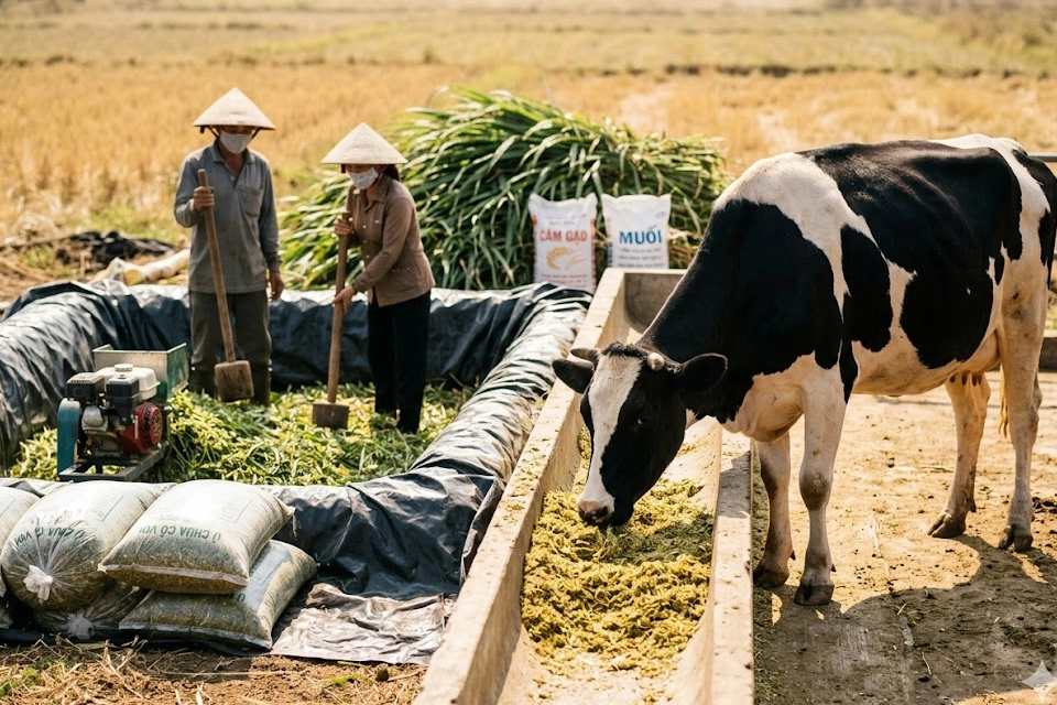 ky-thuat-u-chua-co-voi-cho-bo copy Hình ảnh cận cảnh ghi lại cảnh tượng thực tế tại một trang trại chăn nuôi bò vào mùa khô.