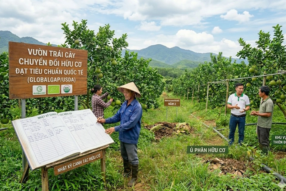quy-trinh-chuyen-doi-vuon-trai-cay-huu-co-chuan-quoc-te Mô hình vườn trái cây chuyển đổi hữu cơ đạt tiêu chuẩn quốc tế GlobalGAP và USDA với nhật ký canh tác