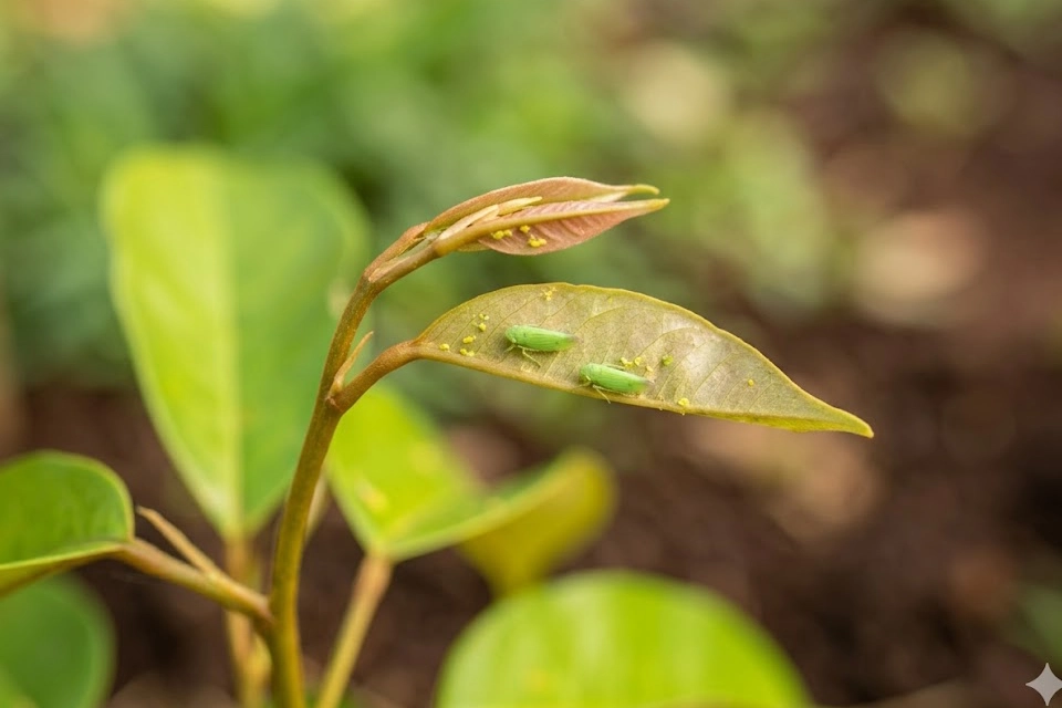 sau-rieng-con-moi-trong-che-nang copy Cận cảnh cơi đọt sầu riêng non đang bị rầy xanh tấn công, nhấn mạnh tầm quan trọng của việc phun thuốc phòng trừ đúng lúc