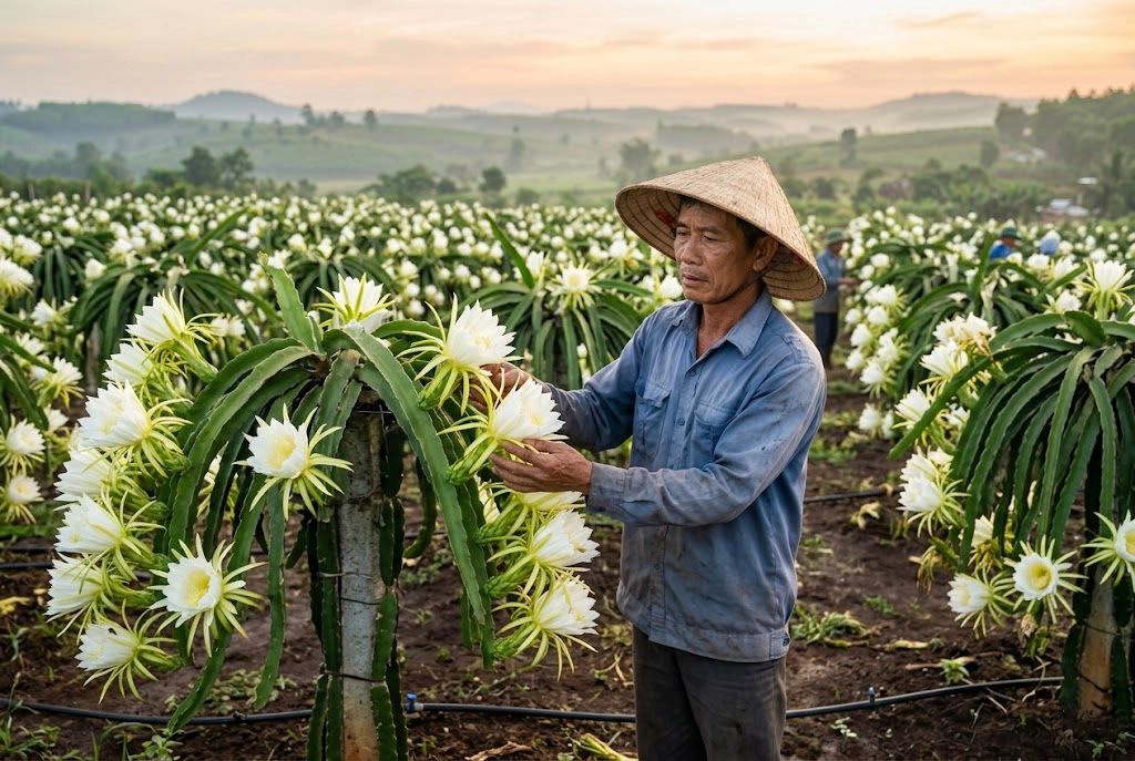 hoa-nhieu-khong-dau-trai copy Hình ảnh mô phỏng một vườn cây đang ra hoa rất nhiều nhưng tỉ lệ đậu trái kém, là vấn đề mà nhiều nhà nông gặp phải.